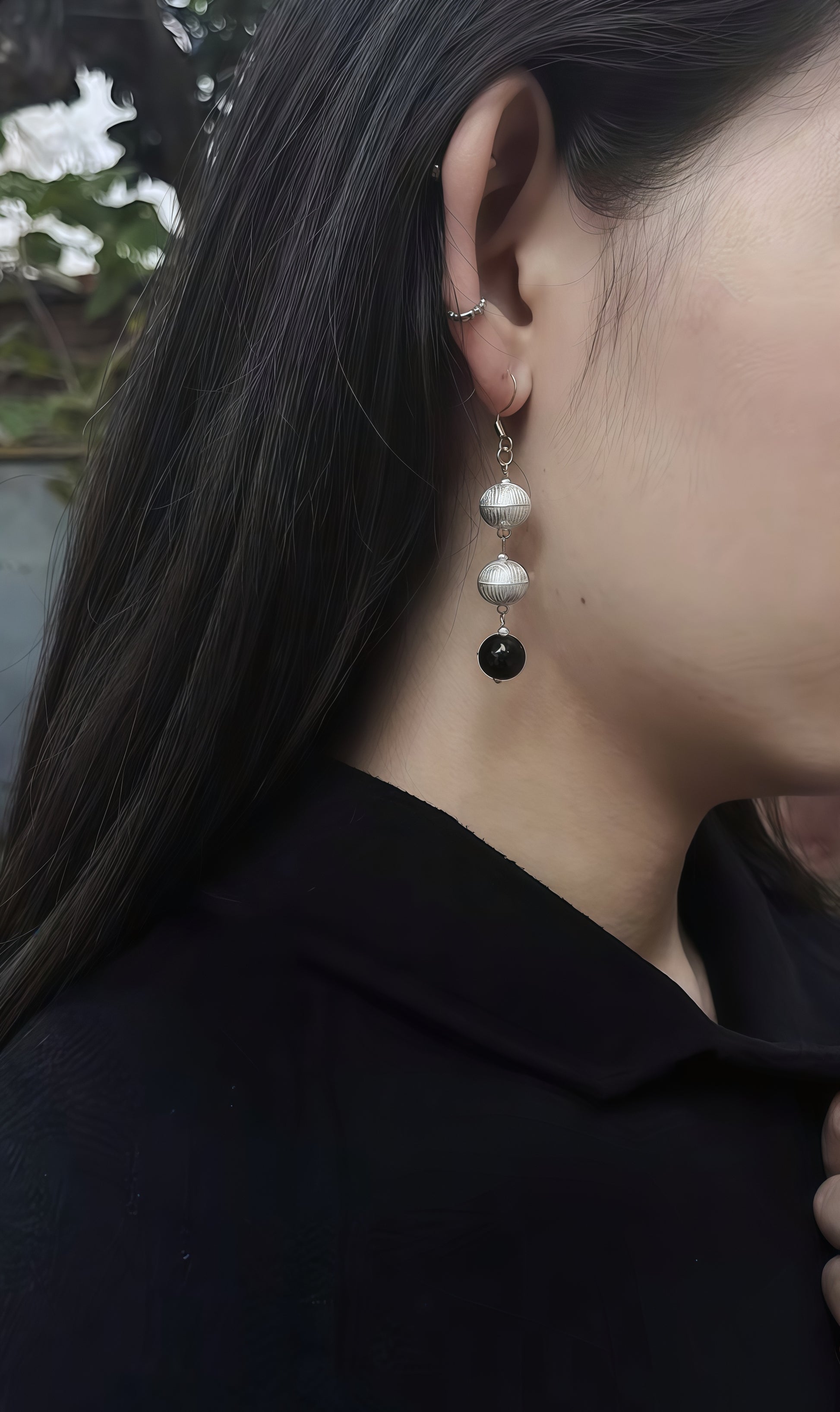 Silver - Onyx Dangle
