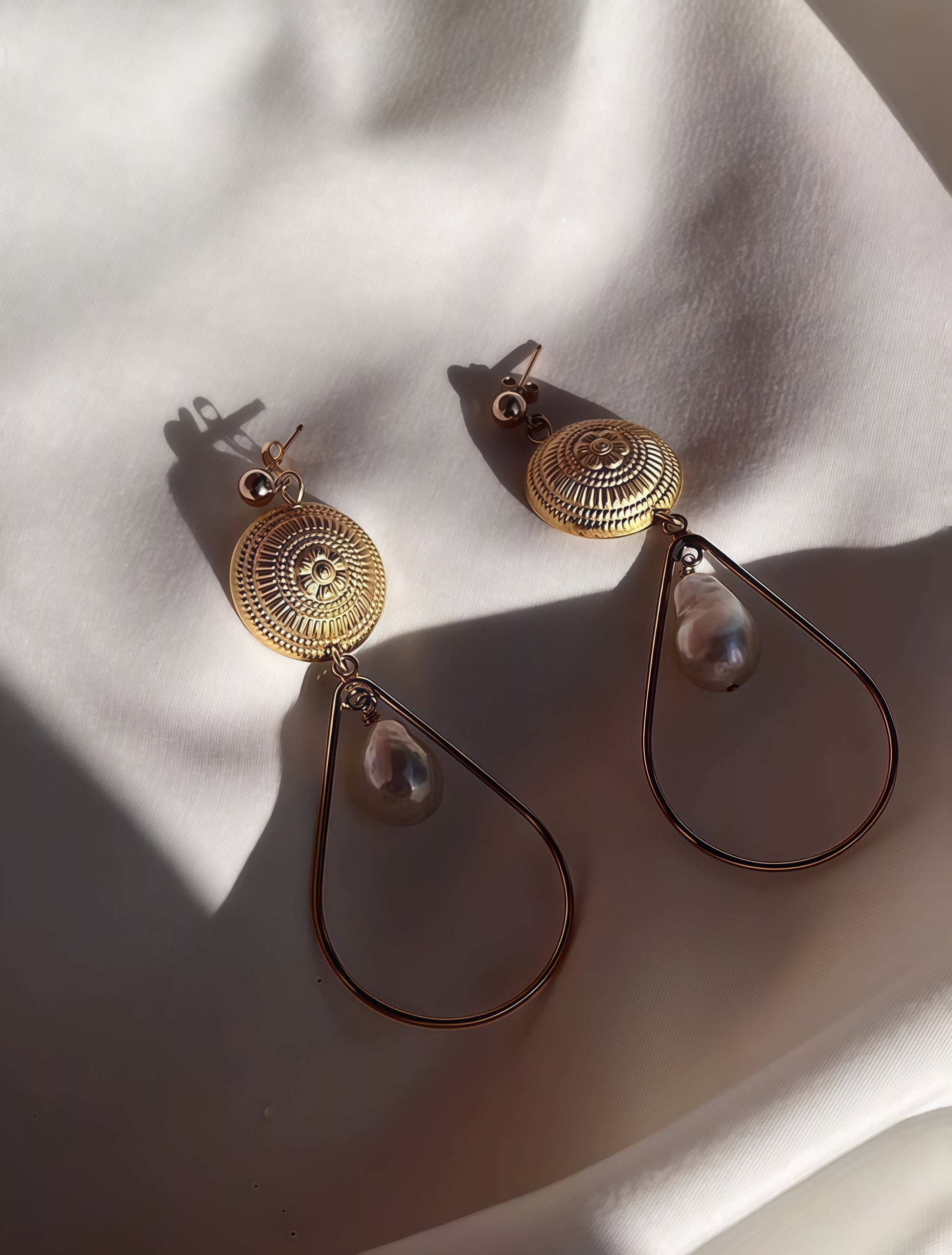 Sunflower Drop Pearl Stud Earrings