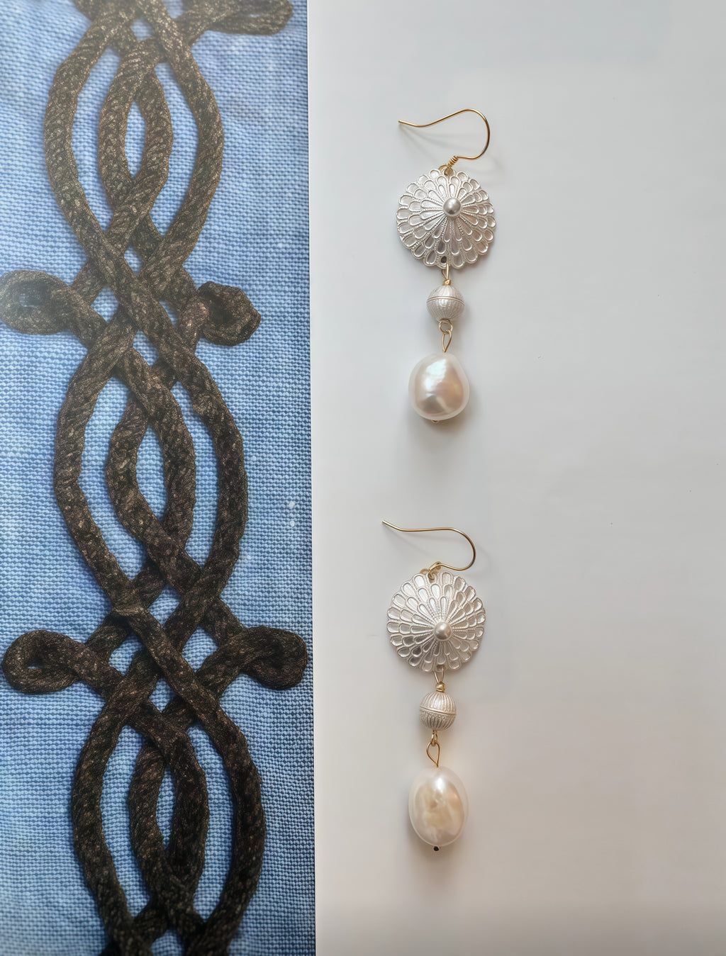 Silver - Patterned Dropping Pearls
