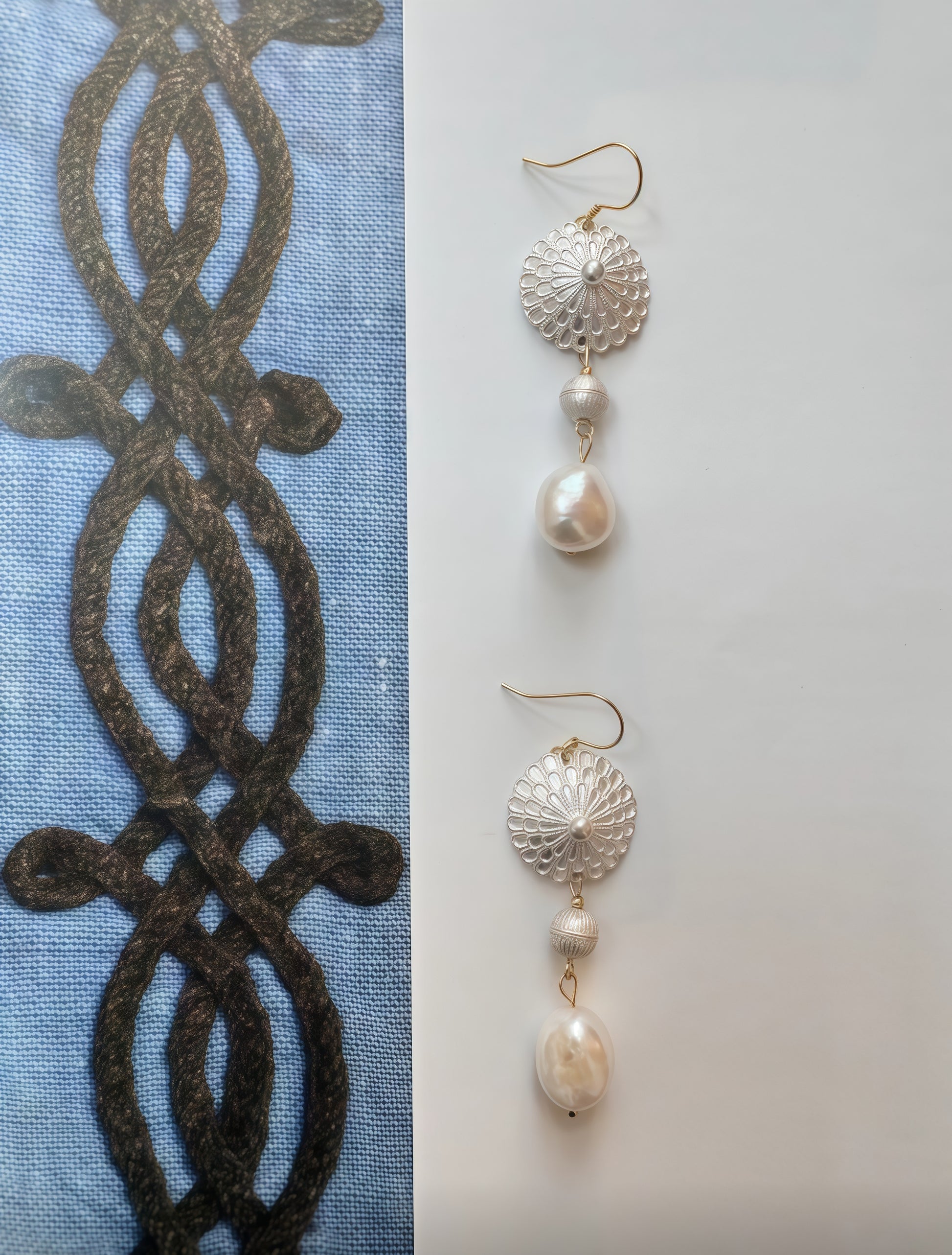 Silver - Patterned Dropping Pearls
