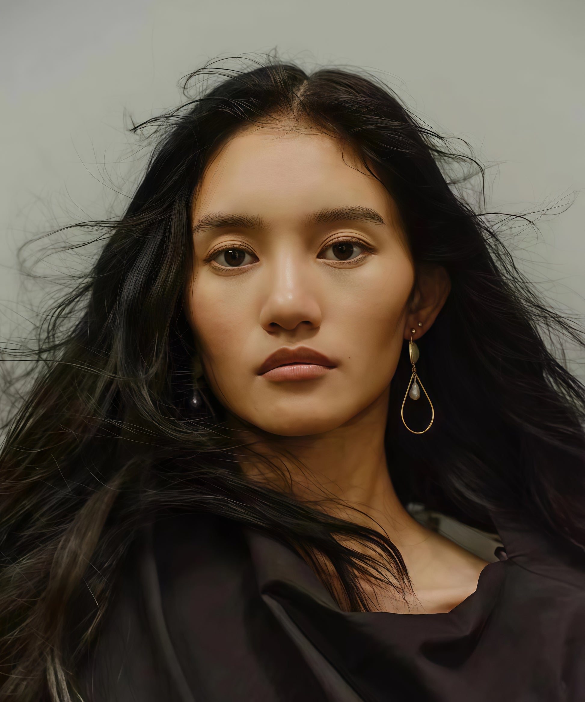 Sunflower Drop Pearl Stud Earrings